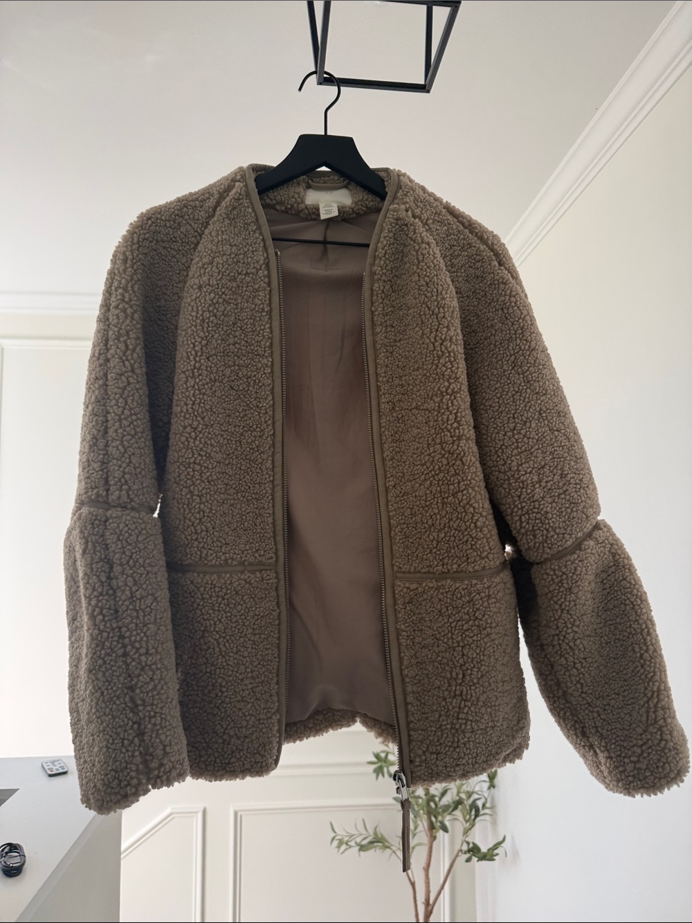 H&M Taupe Teddy Fleece Zip Jacket